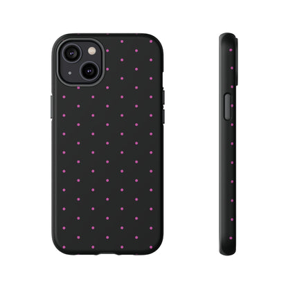 Elegant Pink Dot Black Tough Phone Case Stylish Accessories, - iPhone 14 Plus / Matte - Mobile Phone Cases