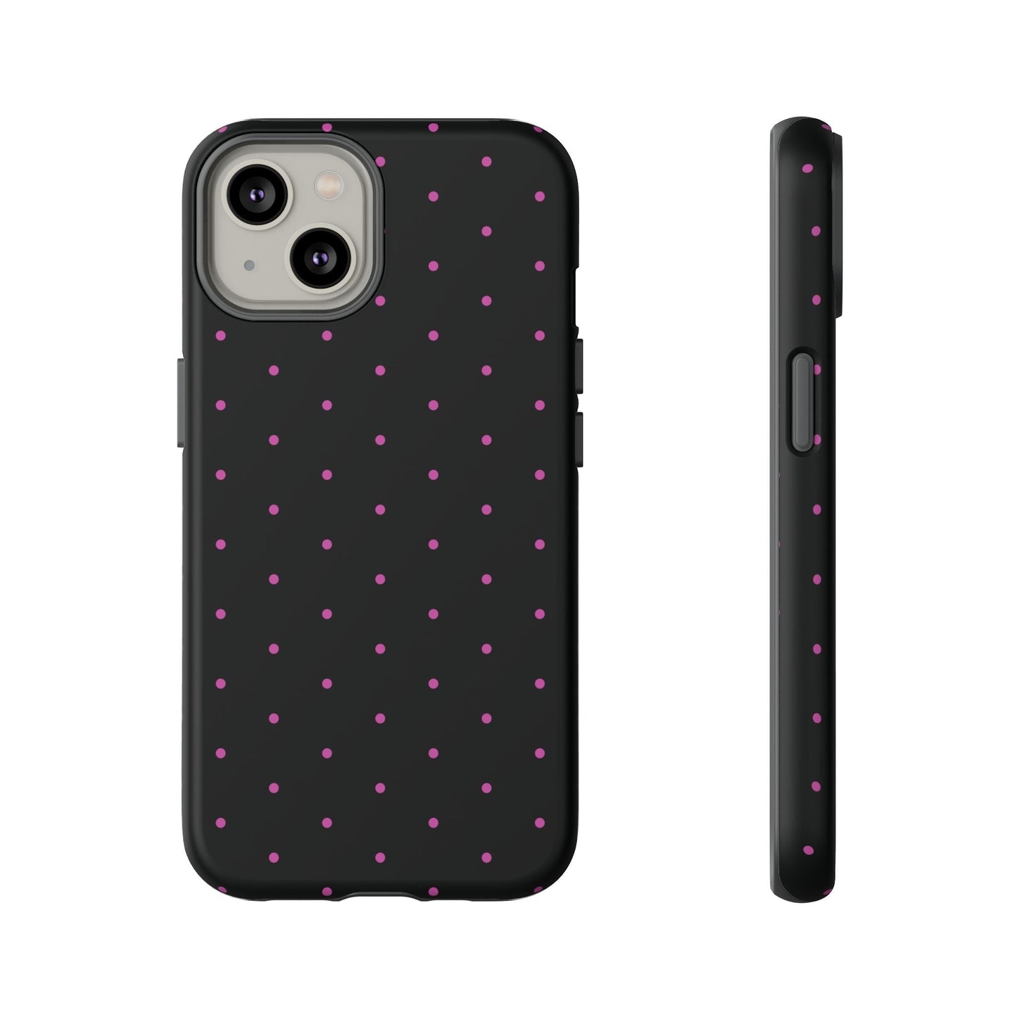 Elegant Pink Dot Black Tough Phone Case Stylish Accessories, - iPhone 14 / Matte - Mobile Phone Cases