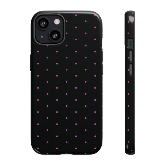 Elegant Pink Dot Black Tough Phone Case Stylish Accessories, - iPhone 13 / Glossy - Mobile Phone Cases