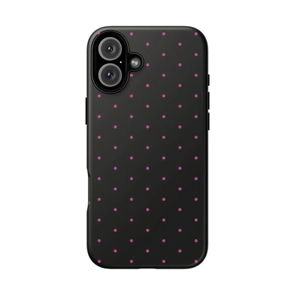 Elegant Pink Dot Black Tough Phone Case Stylish Accessories, - iPhone 16 Plus / Matte - Mobile Phone Cases