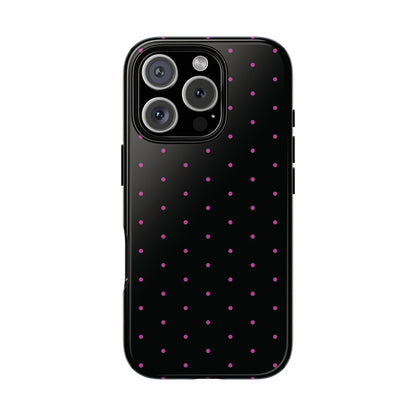 Elegant Pink Dot Black Tough Phone Case Stylish Accessories, - iPhone 16 Pro / Glossy - Mobile Phone Cases