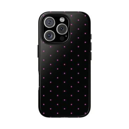 Elegant Pink Dot Black Tough Phone Case Stylish Accessories, - iPhone 16 Pro / Glossy - Mobile Phone Cases