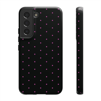 Elegant Pink Dot Black Tough Phone Case Stylish Accessories, - Samsung Galaxy S22 / Glossy - Mobile Phone Cases