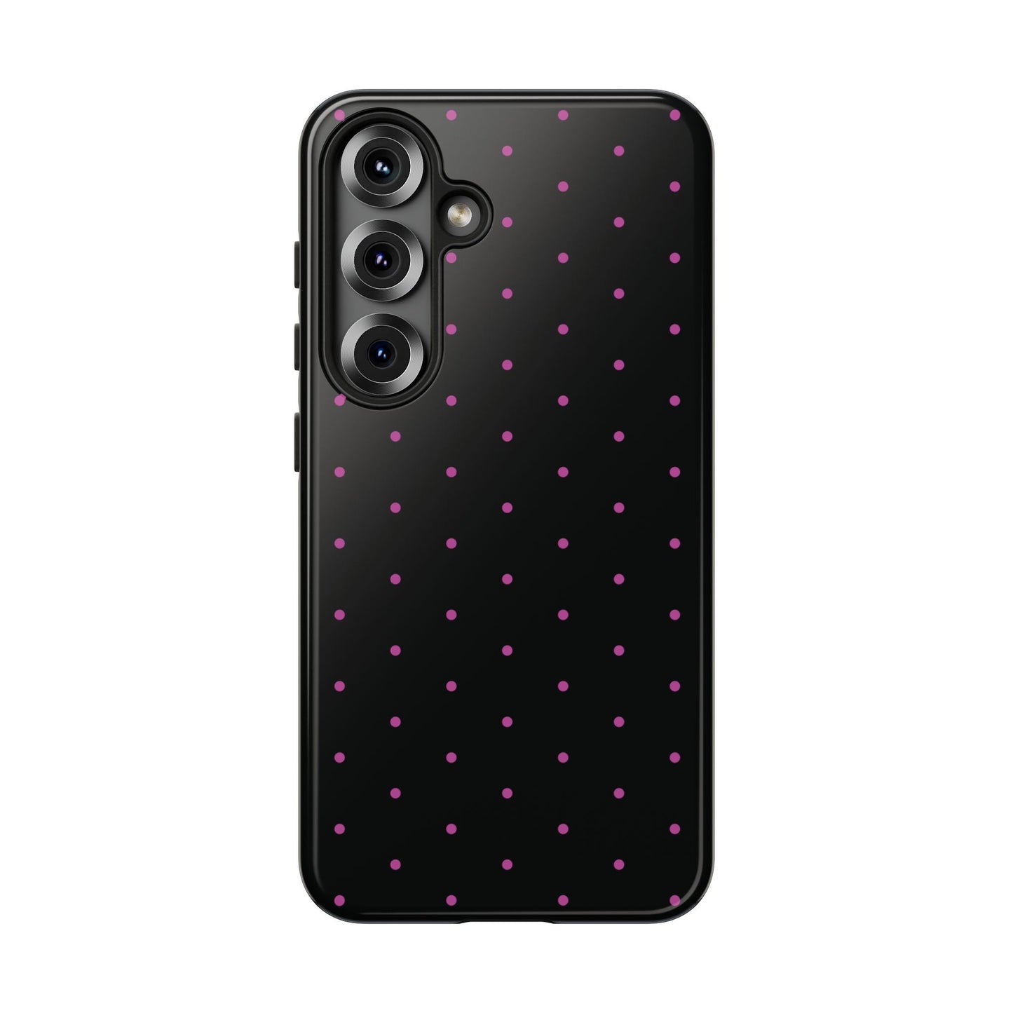Elegant Pink Dot Black Tough Phone Case Stylish Accessories, - Samsung Galaxy S25 / Glossy - Mobile Phone Cases