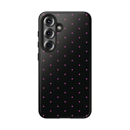 Elegant Pink Dot Black Tough Phone Case Stylish Accessories, - Samsung Galaxy S25 / Glossy - Mobile Phone Cases
