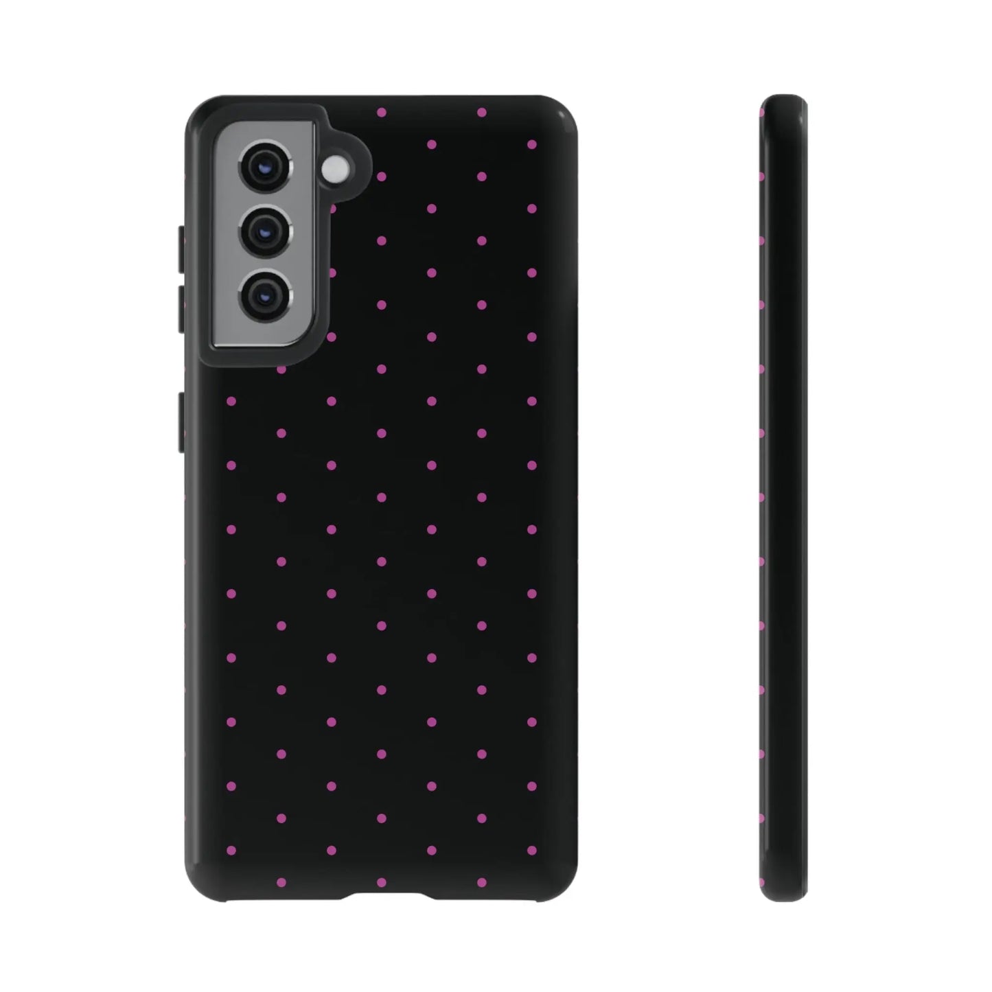 Elegant Pink Dot Black Tough Phone Case Stylish Accessories, - Samsung Galaxy S21 / Glossy - Mobile Phone Cases