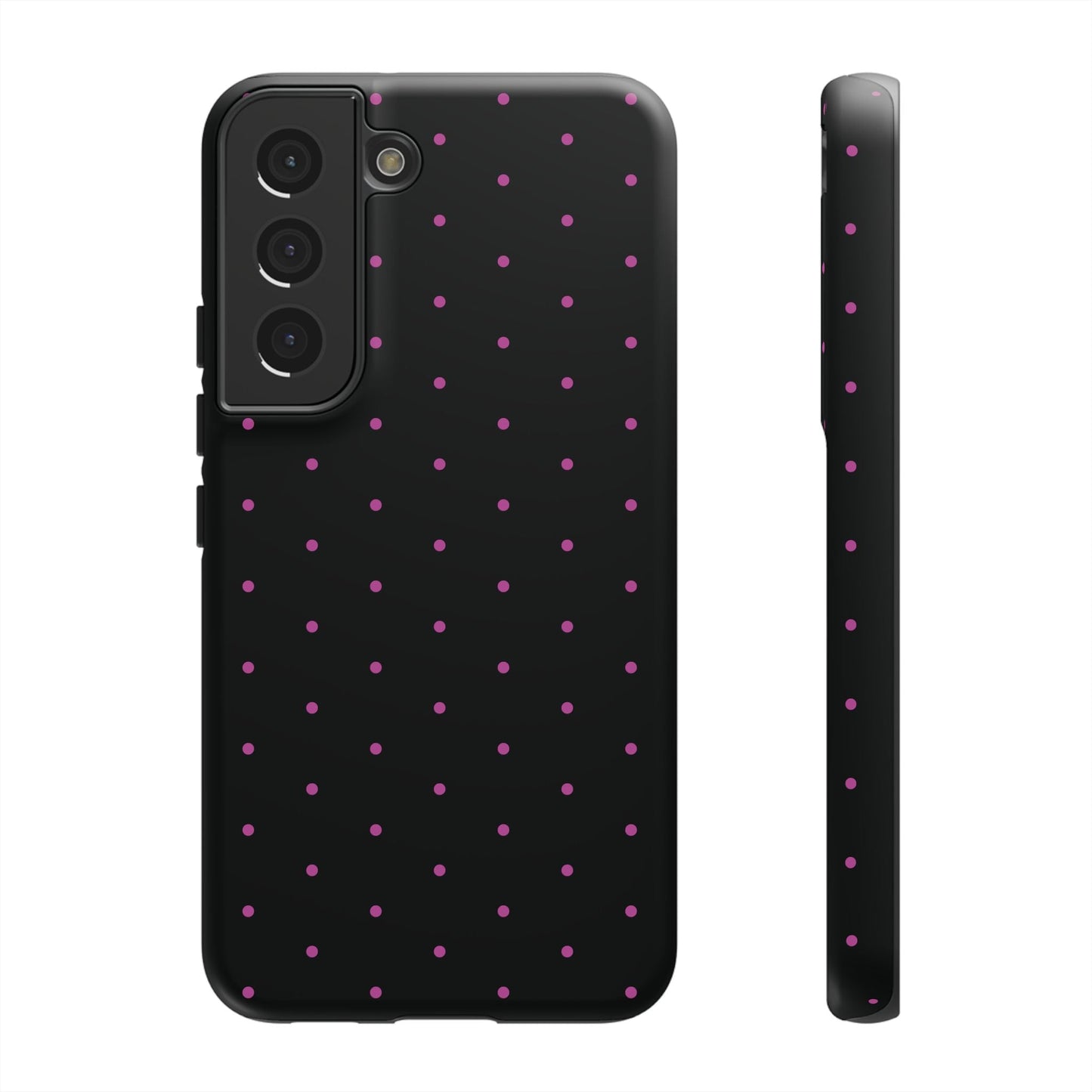 Elegant Pink Dot Black Tough Phone Case Stylish Accessories, - Samsung Galaxy S22 / Matte - Mobile Phone Cases