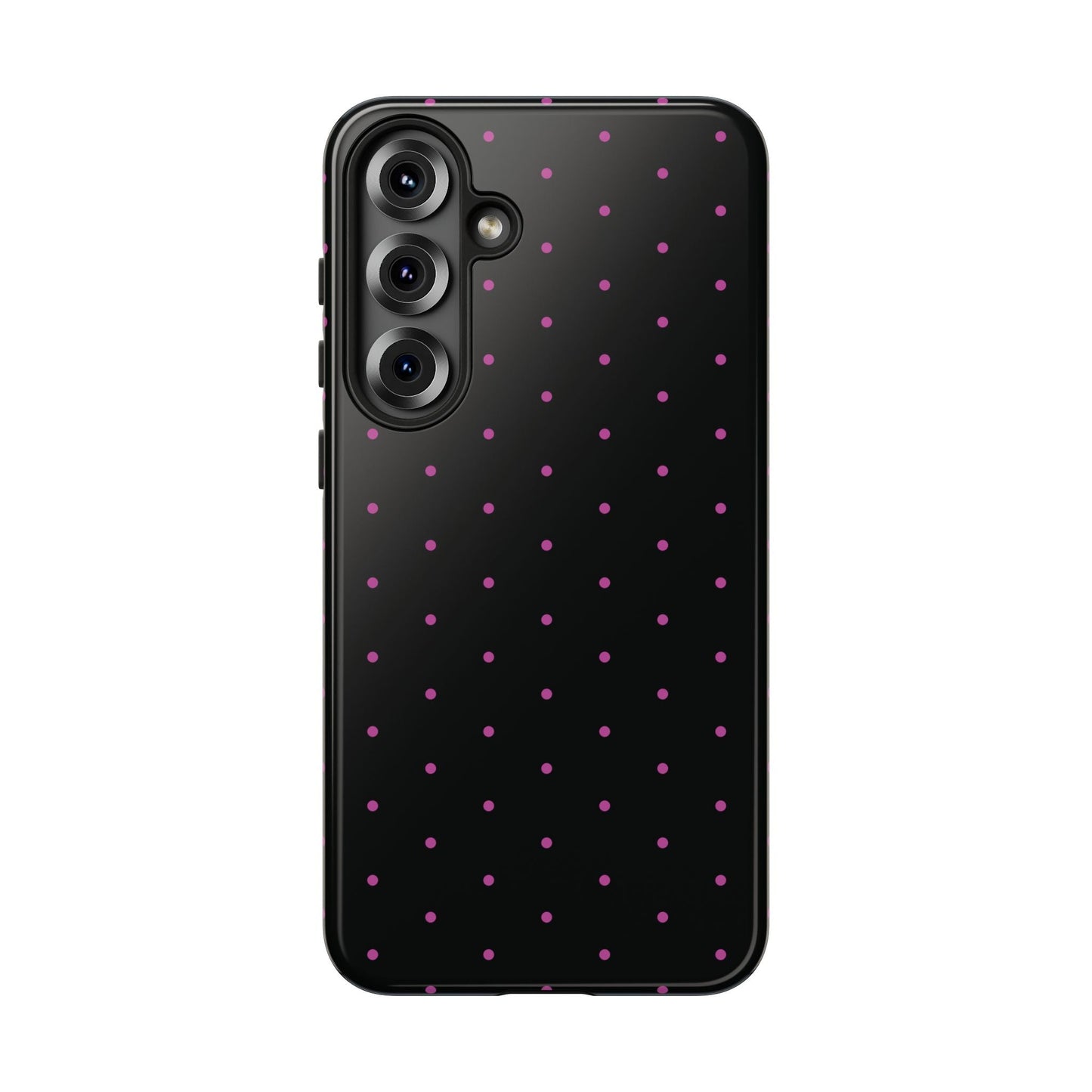 Elegant Pink Dot Black Tough Phone Case Stylish Accessories, - Samsung Galaxy S25 Plus / Glossy - Mobile Phone Cases