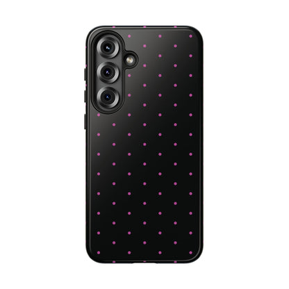 Elegant Pink Dot Black Tough Phone Case Stylish Accessories, - Samsung Galaxy S25 Plus / Glossy - Mobile Phone Cases