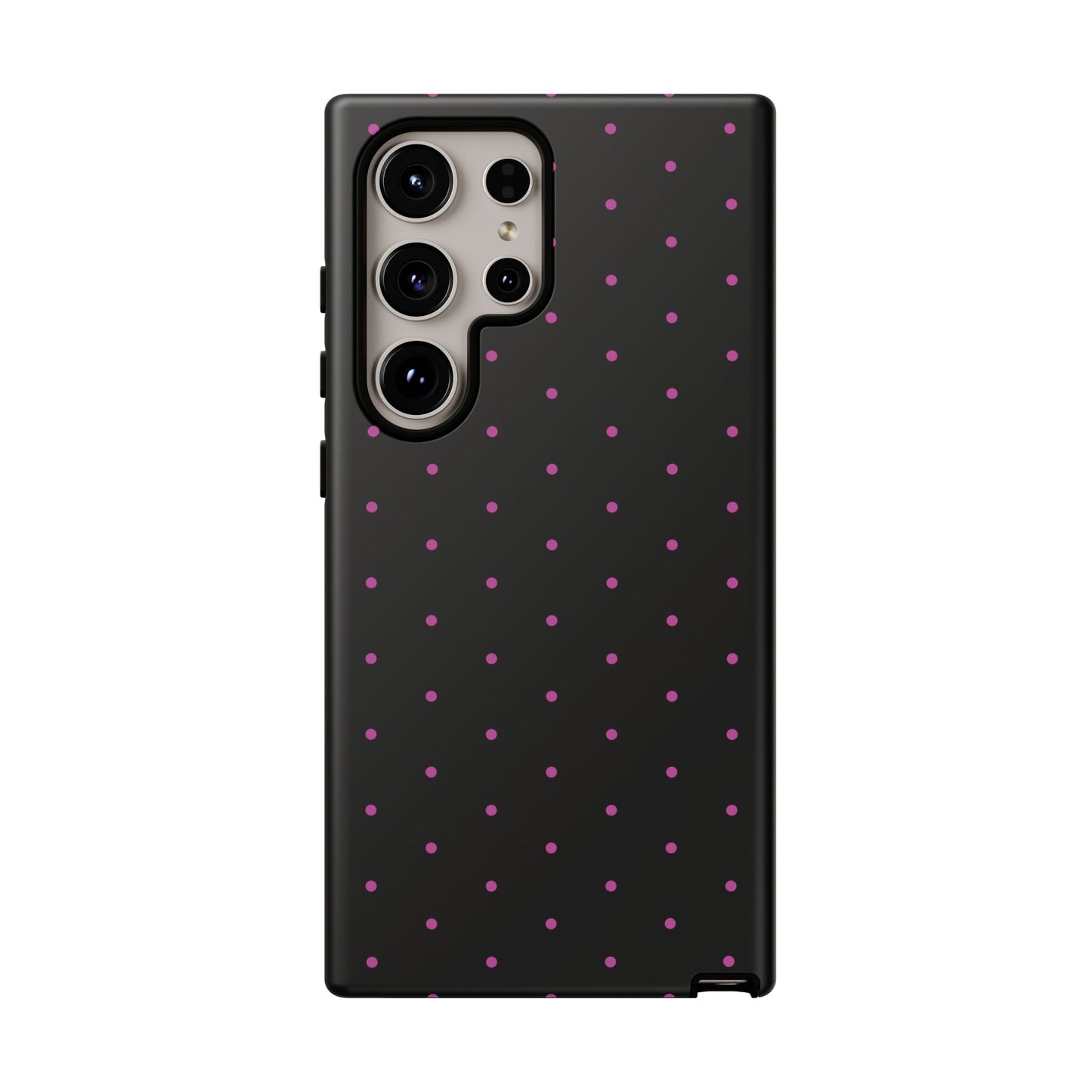 Elegant Pink Dot Black Tough Phone Case Stylish Accessories, - Samsung Galaxy S24 Ultra / Matte - Mobile Phone Cases