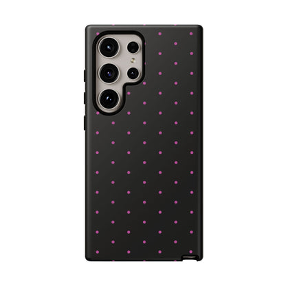 Elegant Pink Dot Black Tough Phone Case Stylish Accessories, - Samsung Galaxy S24 Ultra / Matte - Mobile Phone Cases
