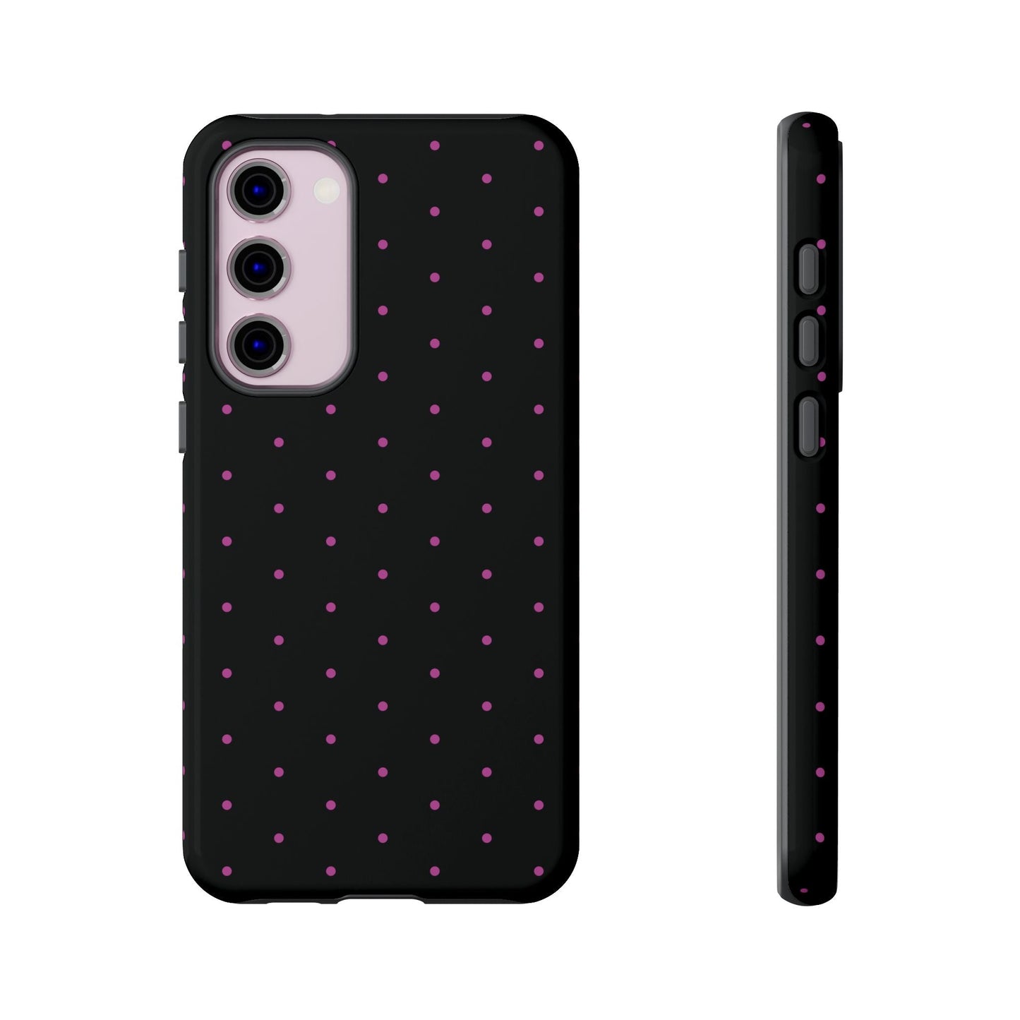 Elegant Pink Dot Black Tough Phone Case Stylish Accessories, - Samsung Galaxy S23 Plus / Glossy - Mobile Phone Cases