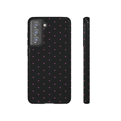 Elegant Pink Dot Black Tough Phone Case Stylish Accessories, - Samsung Galaxy S21 FE / Glossy - Mobile Phone Cases