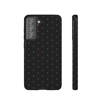 Elegant Pink Dot Black Tough Phone Case Stylish Accessories, - Samsung Galaxy S21 FE / Glossy - Mobile Phone Cases