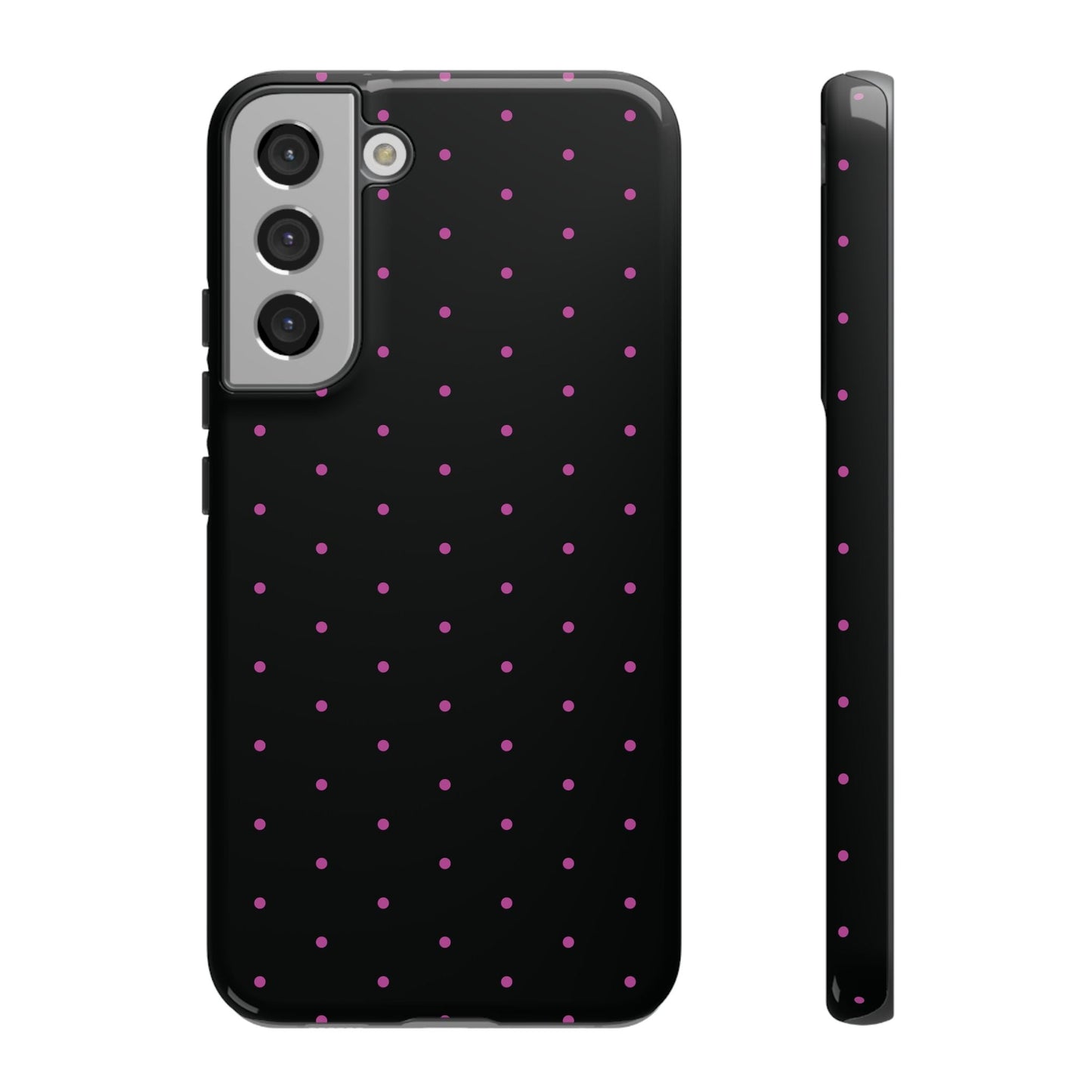 Elegant Pink Dot Black Tough Phone Case Stylish Accessories, - Samsung Galaxy S22 Plus / Glossy - Mobile Phone Cases