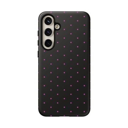 Elegant Pink Dot Black Tough Phone Case Stylish Accessories, - Samsung Galaxy S24 Plus / Matte - Mobile Phone Cases