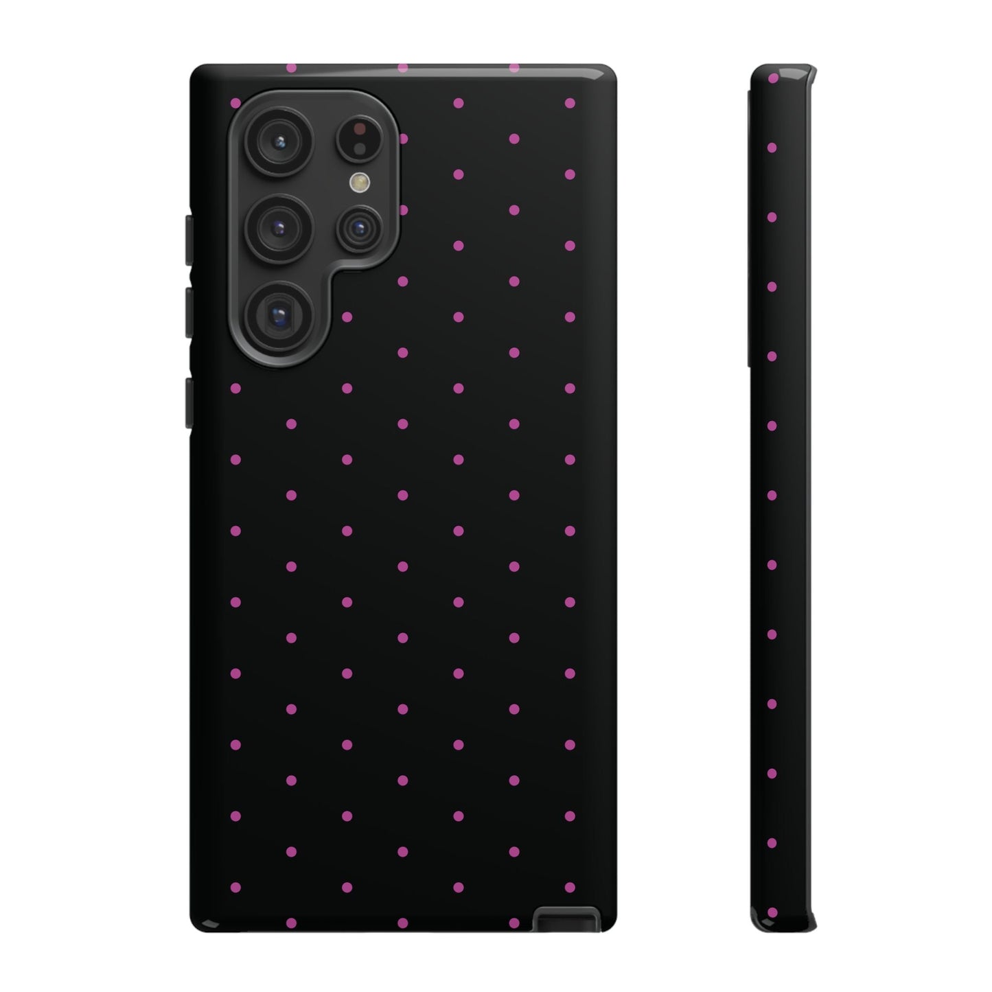 Elegant Pink Dot Black Tough Phone Case Stylish Accessories, - Samsung Galaxy S22 Ultra / Glossy - Mobile Phone Cases