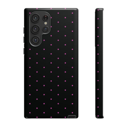 Elegant Pink Dot Black Tough Phone Case Stylish Accessories, - Samsung Galaxy S22 Ultra / Glossy - Mobile Phone Cases