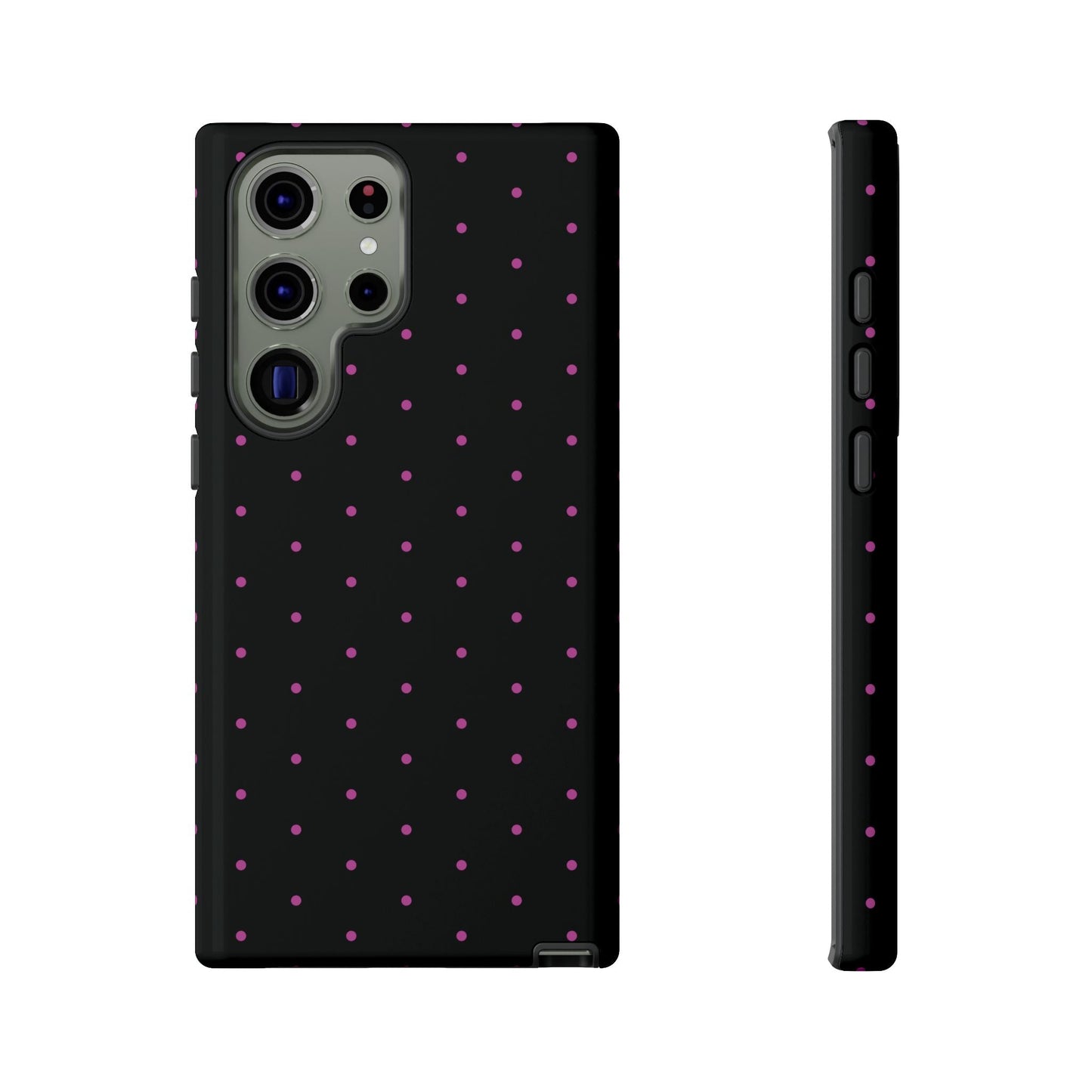 Elegant Pink Dot Black Tough Phone Case Stylish Accessories, - Samsung Galaxy S23 Ultra / Glossy - Mobile Phone Cases