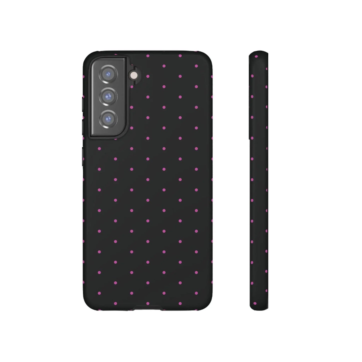 Elegant Pink Dot Black Tough Phone Case Stylish Accessories, - Samsung Galaxy S21 FE / Matte - Mobile Phone Cases