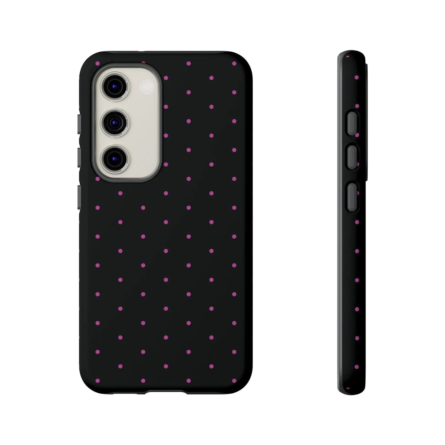 Elegant Pink Dot Black Tough Phone Case Stylish Accessories, - Samsung Galaxy S23 / Matte - Mobile Phone Cases