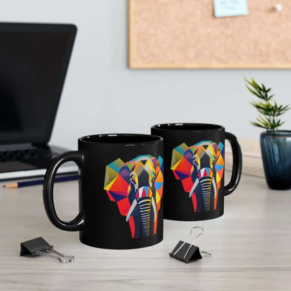 Elephant Black ceramic coffee mug 11oz