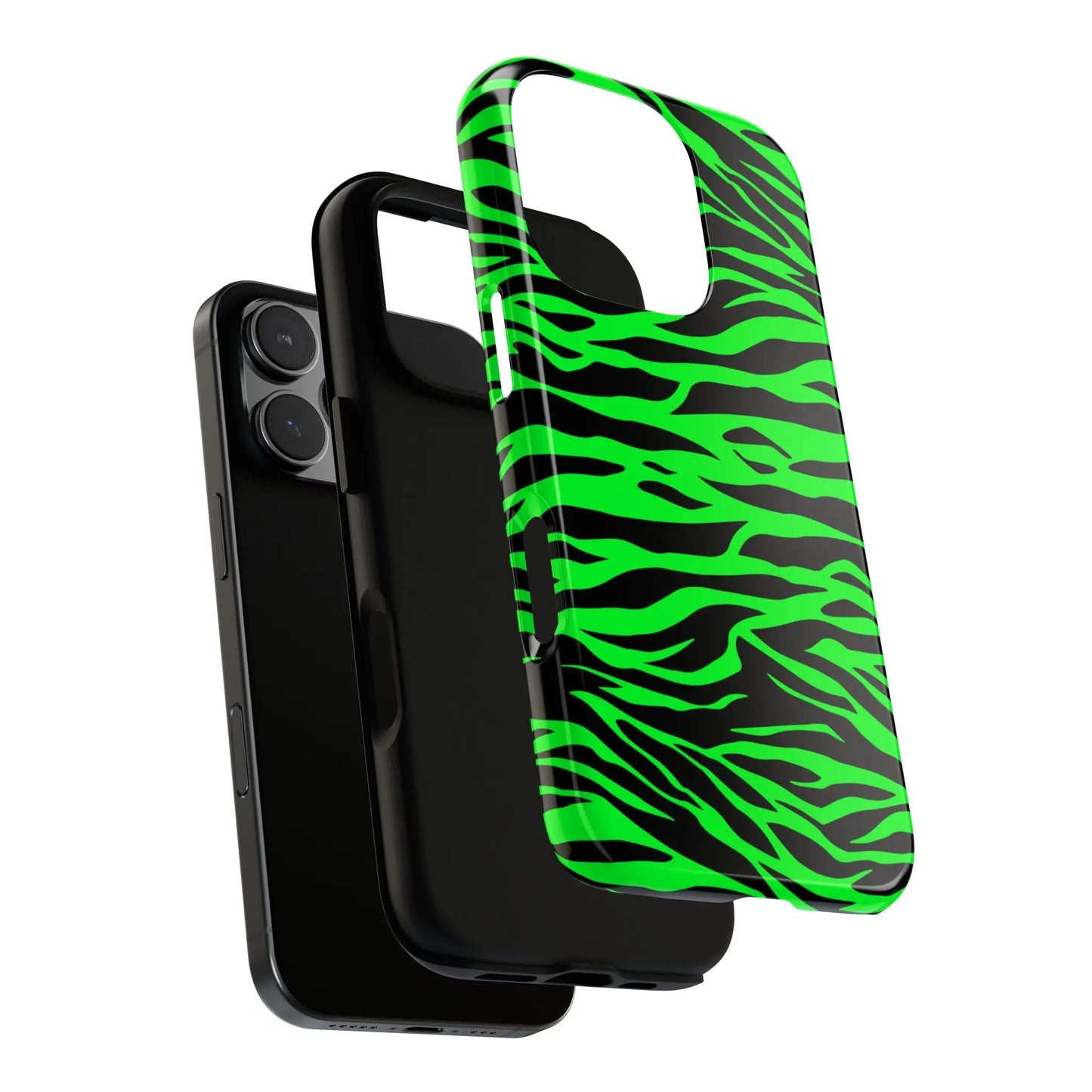 Glossy back of vibrant neon green wild print tiger pattern phone case for iphone galaxy s and pixel phones