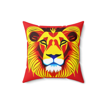 Lion Head Red Square Throw Pillow