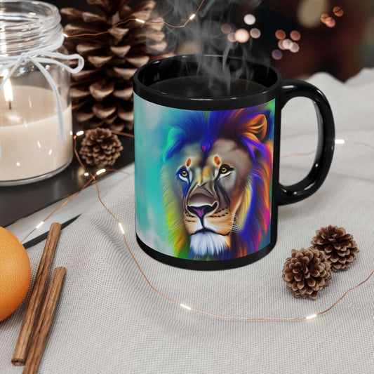 Lion Rainbow Black Mug