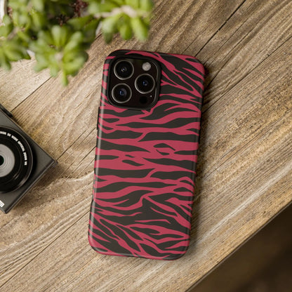 Magenta wild tiger pattern print phone case with vibrant pink and black zebra stripes and sleek protective design back view