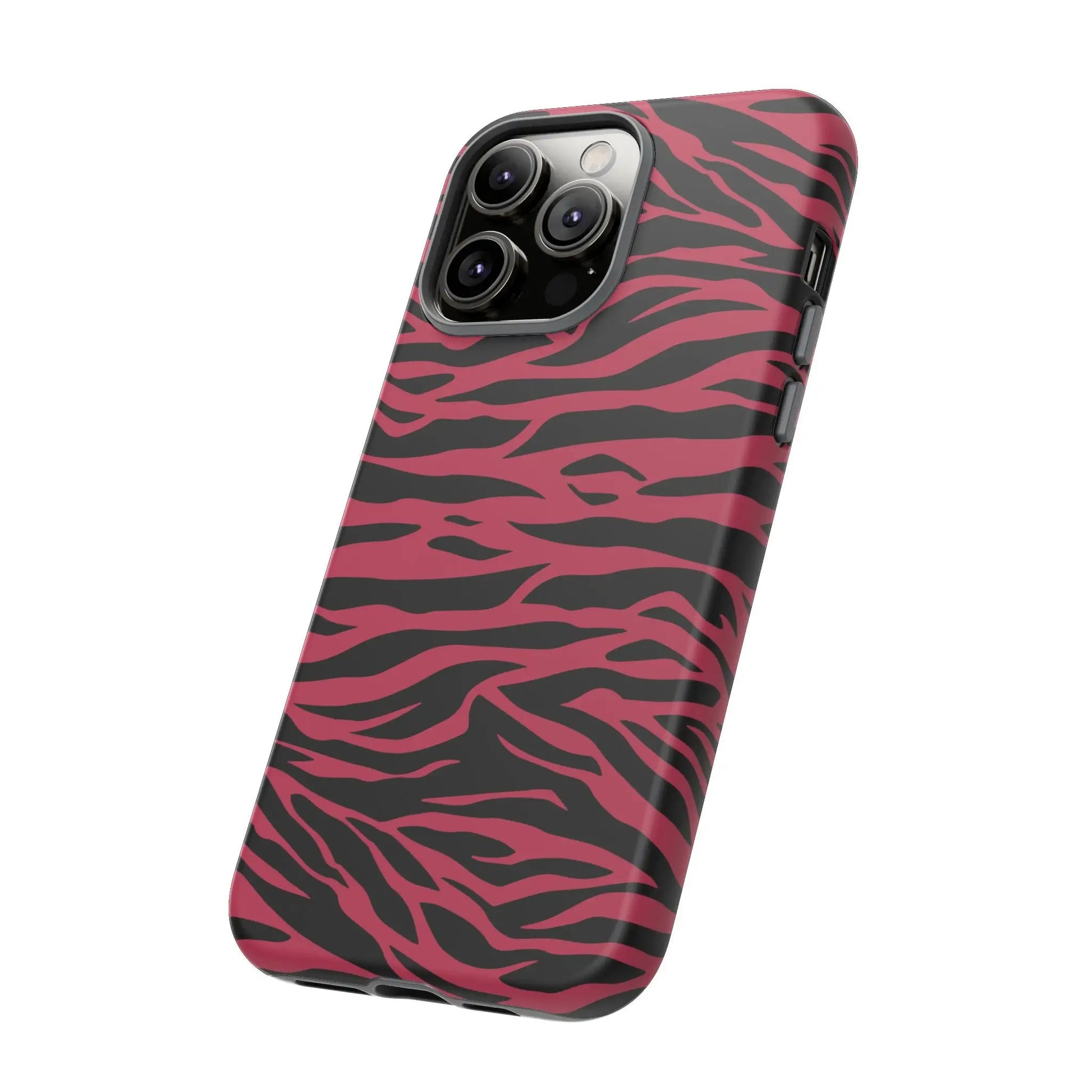 Magenta wild tiger pattern print phone case with vibrant pink and black zebra stripes and sleek protective design back view