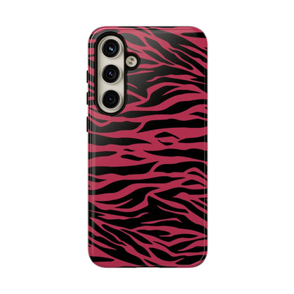 Vibrant magenta wild tiger pattern print phone case with glossy finish for samsung galaxy s23 series, back side view