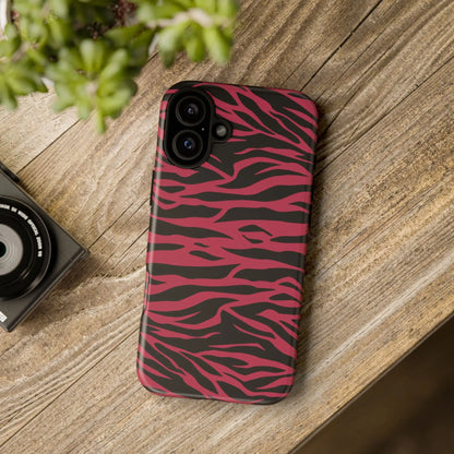 Magenta wild tiger pattern print phone case with vibrant pink and black zebra stripes and sleek protective design back view