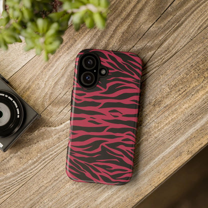 Magenta wild tiger phone case showing the back with a vibrant pink and black wild tiger pattern print design