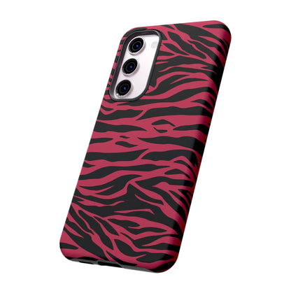 Magenta wild tiger phone case featuring a vibrant pink and black wild tiger pattern print with a glossy finish back view