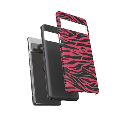 Magenta wild tiger phone case with vibrant pink and black wild tiger pattern print and sleek protective design back side