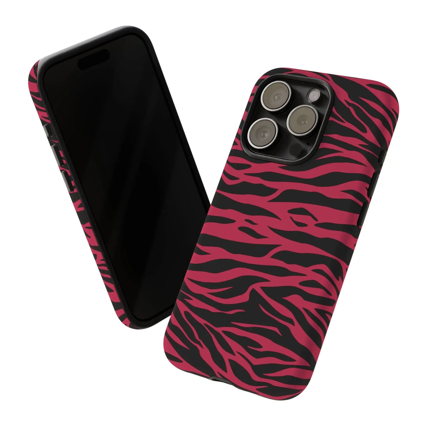 Vibrant magenta wild tiger pattern print phone case with black zebra stripes for iphone 12 pro max back view