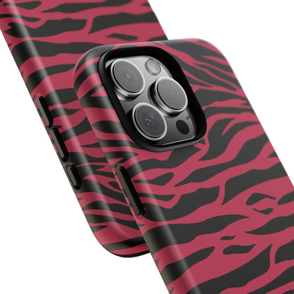 Magenta wild tiger pattern print phone case with glossy finish and vibrant pink and black tiger pattern for iphone 13 pro back