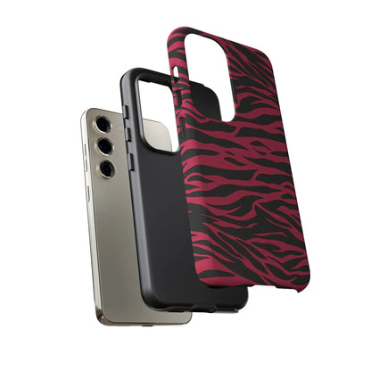 Magenta wild tiger pattern print phone case in vibrant pink and black zebra stripes with a sleek protective design back view