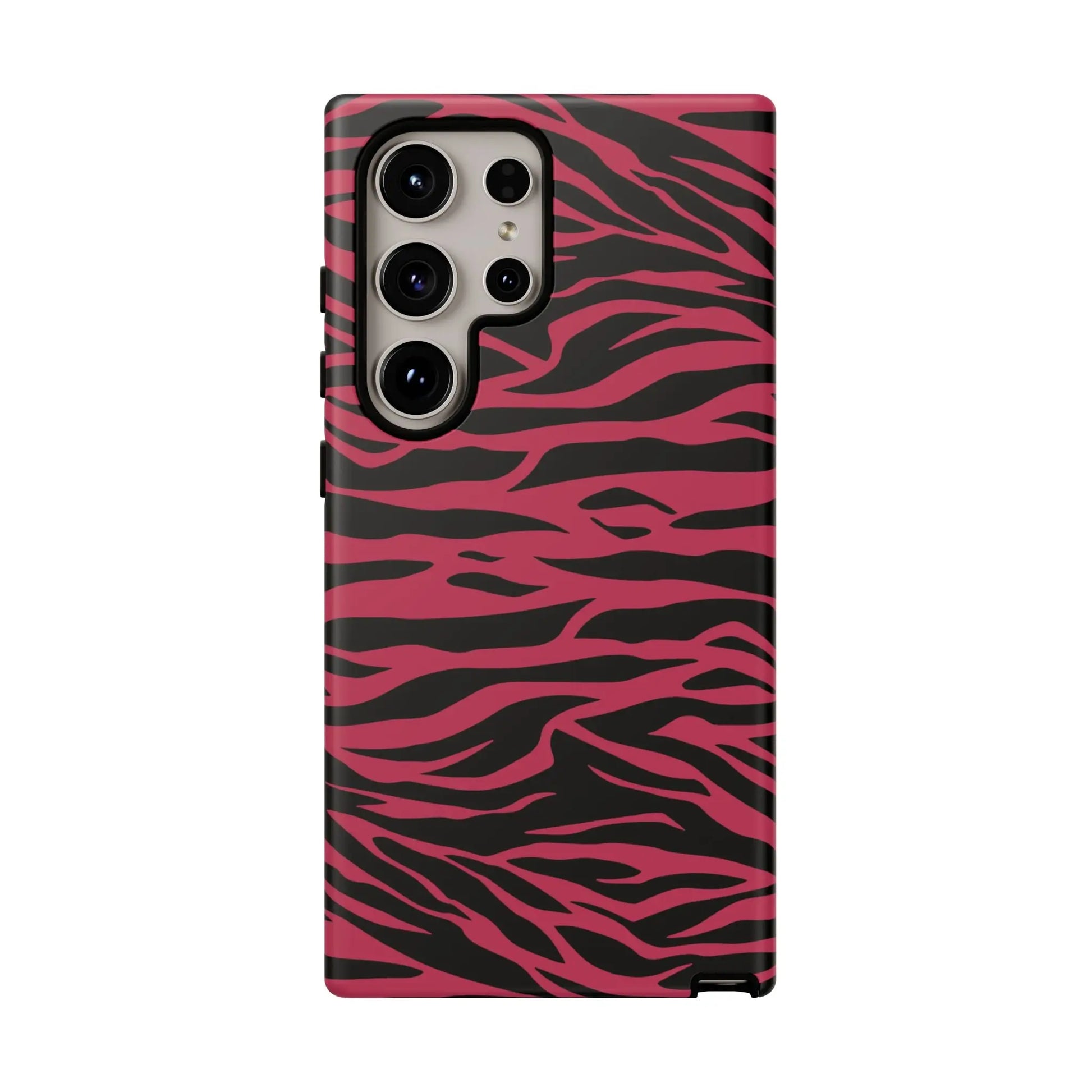 Magenta wild tiger pattern print phone case with vibrant pink and black zebra stripes for samsung galaxy s21 ultra back side