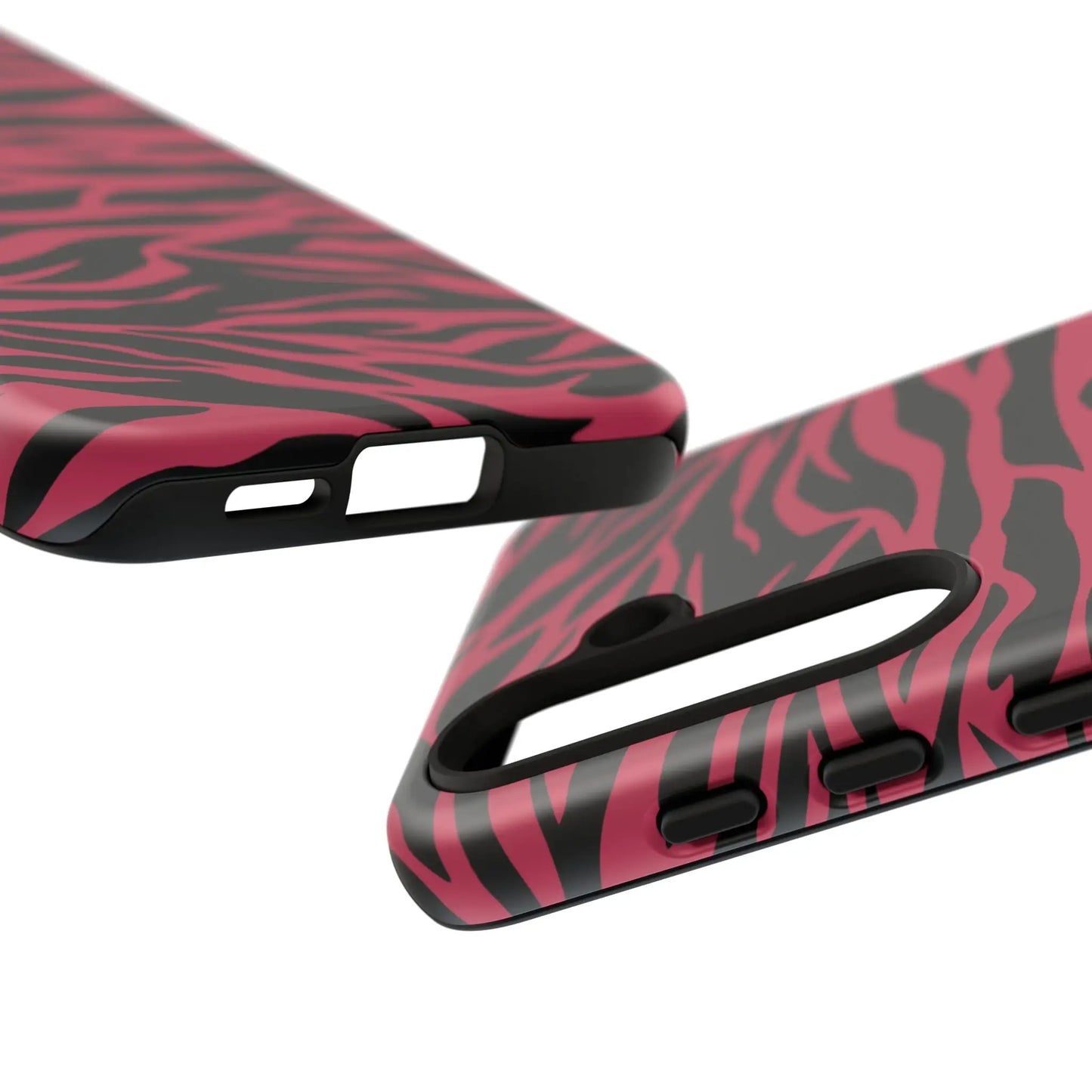 Magenta wild tiger phone case with pink and black wild tiger pattern print hard plastic shell back view