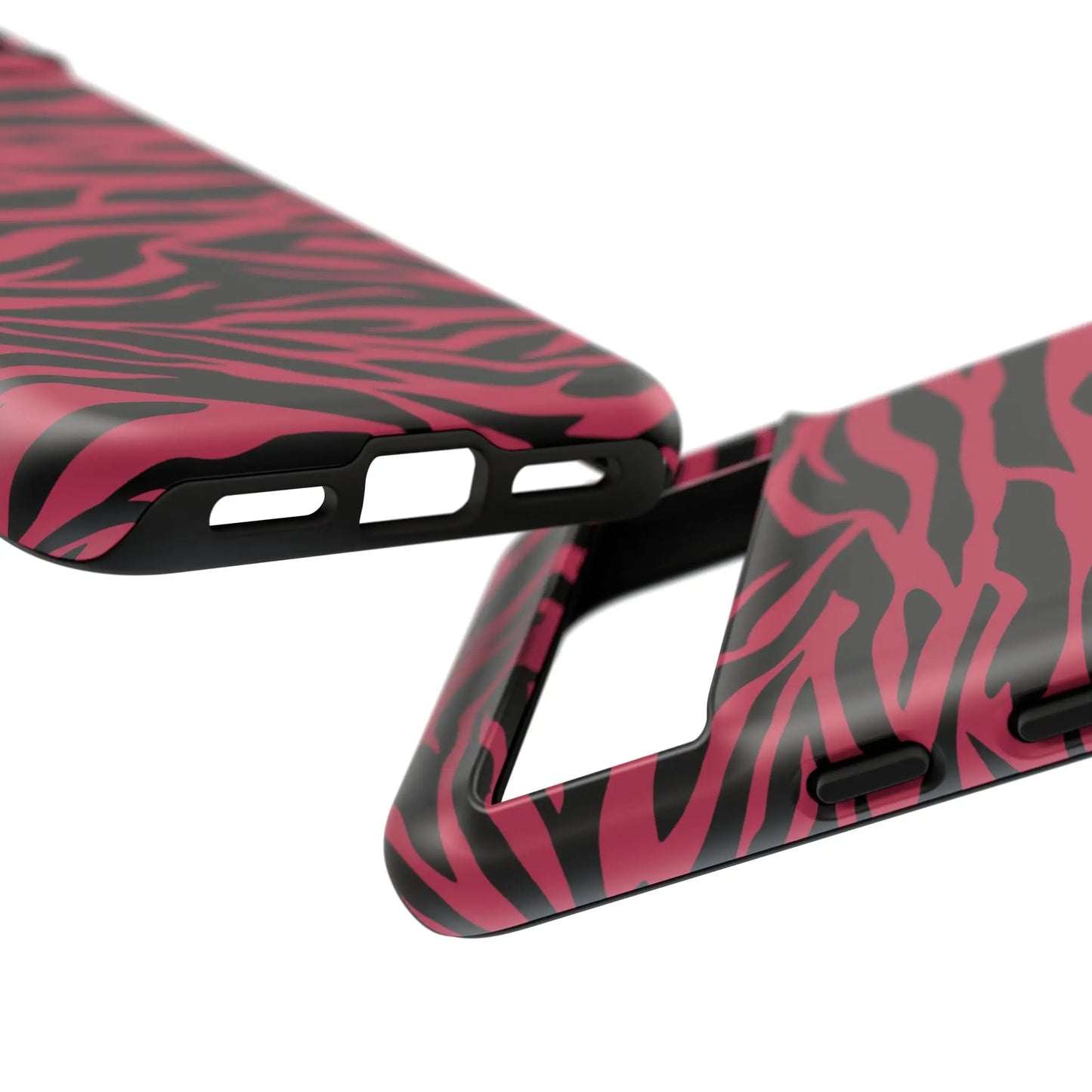 Magenta wild tiger phone case with pink and black glossy wild tiger pattern print on the back side