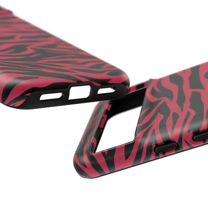 Magenta wild tiger phone case with pink and black glossy wild tiger pattern print on the back side