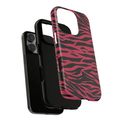 Magenta wild tiger phone case with pink and black wild tiger pattern print and sleek protective design back view