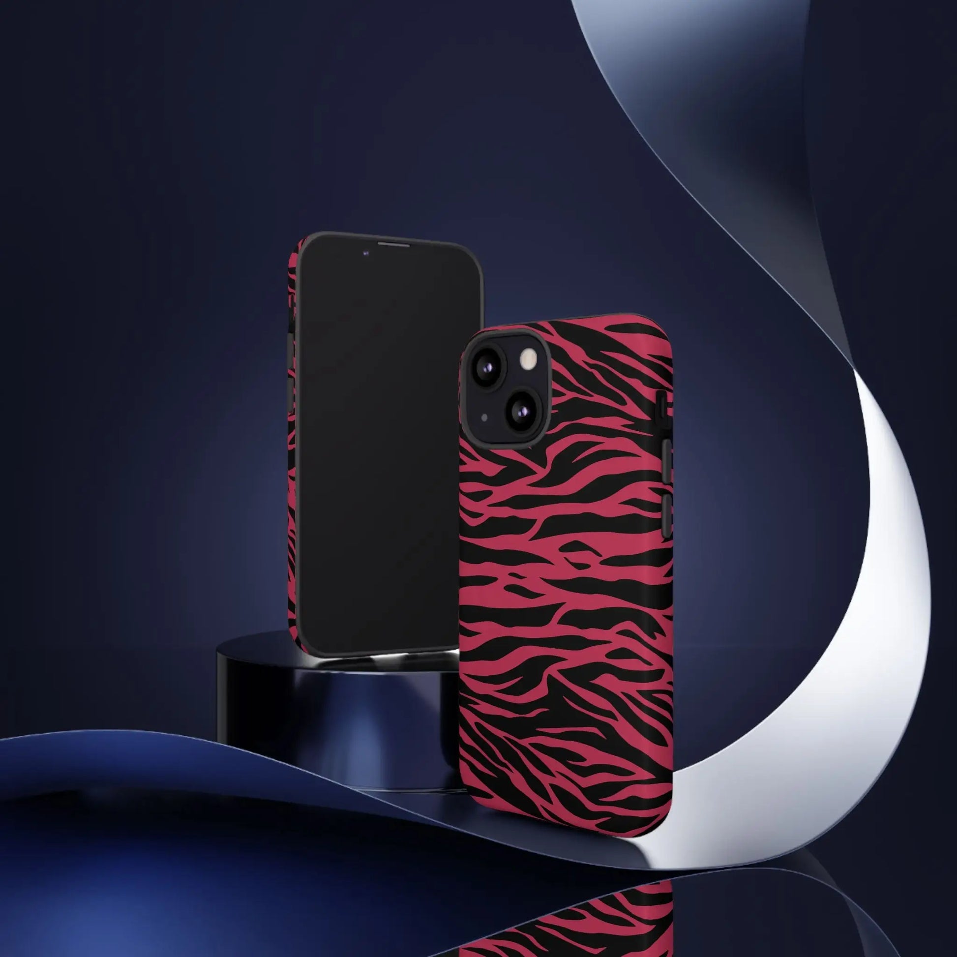 Magenta wild tiger pattern print phone case showing back side with vibrant pink and black zebra stripes for iphone 13