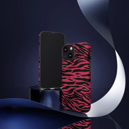 Magenta wild tiger pattern print phone case showing back side with vibrant pink and black zebra stripes for iphone 13