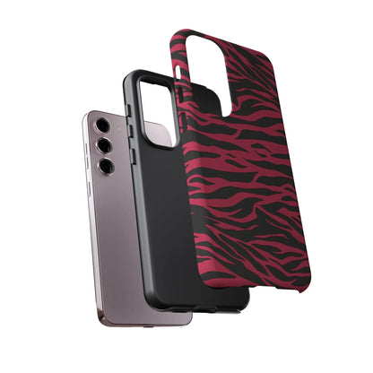 Magenta wild tiger phone case with vibrant pink and black wild tiger pattern print and sleek protective design back view