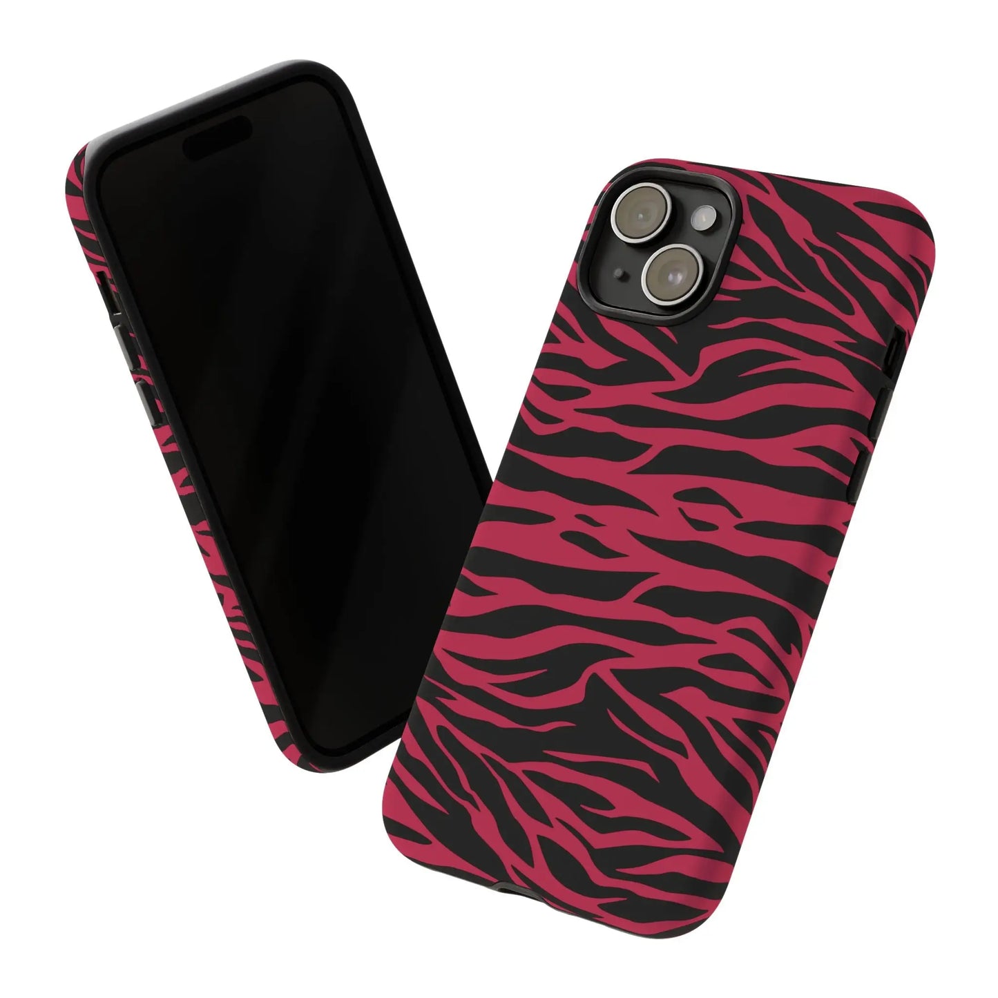Magenta wild tiger pattern print phone case with vibrant pink and black zebra stripes and protective sleek design back view