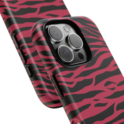 Magenta wild tiger phone case with vibrant pink and black wild tiger pattern print and sleek protective back design