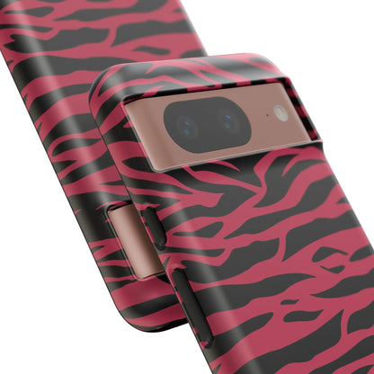 Magenta wild tiger pattern print phone case with vibrant pink and black zebra stripes and glossy finish on back side